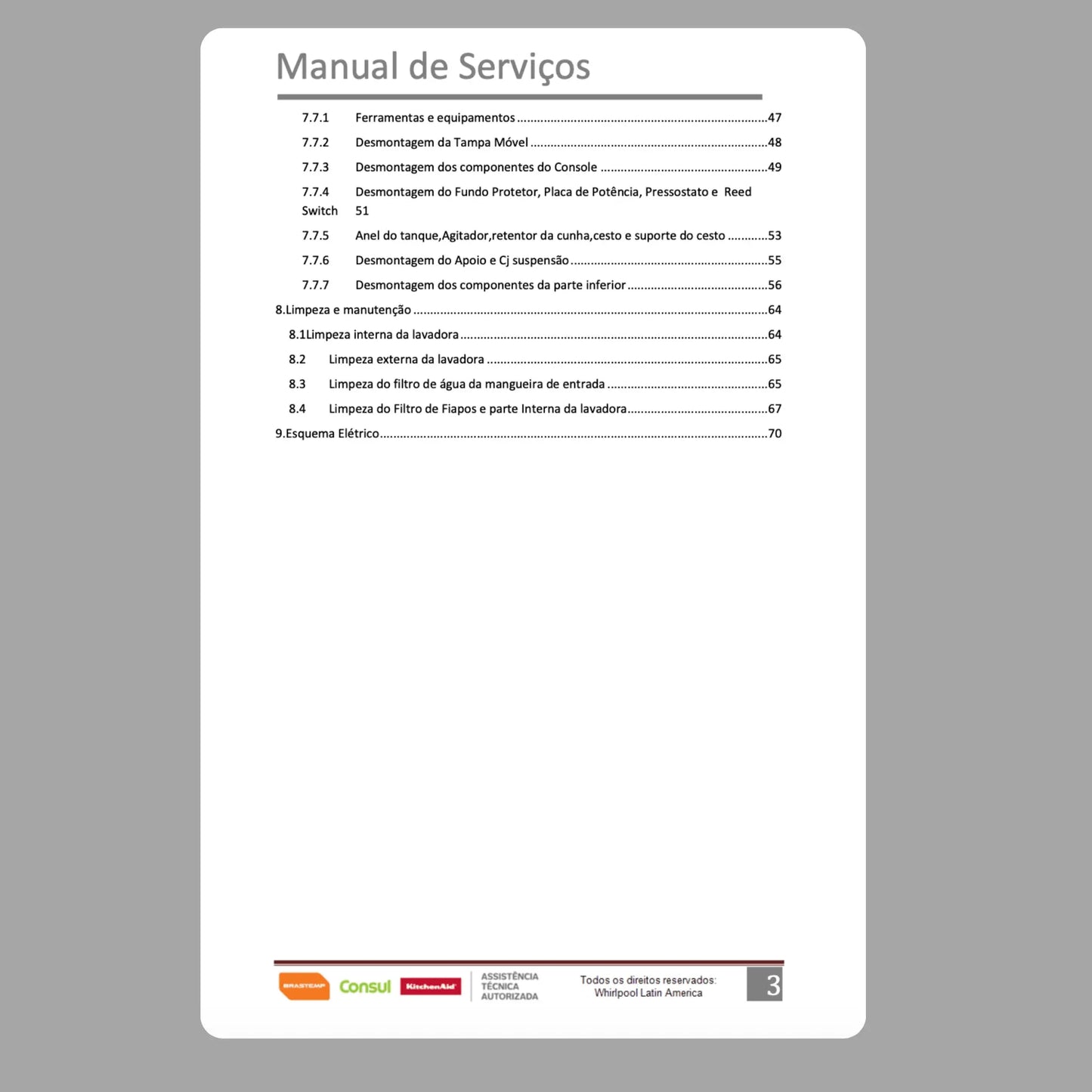 Manual Técnico de Serviços Lavadora Consul CWS11AB CWS12AB CWE13AB - Baixar PDF Consul