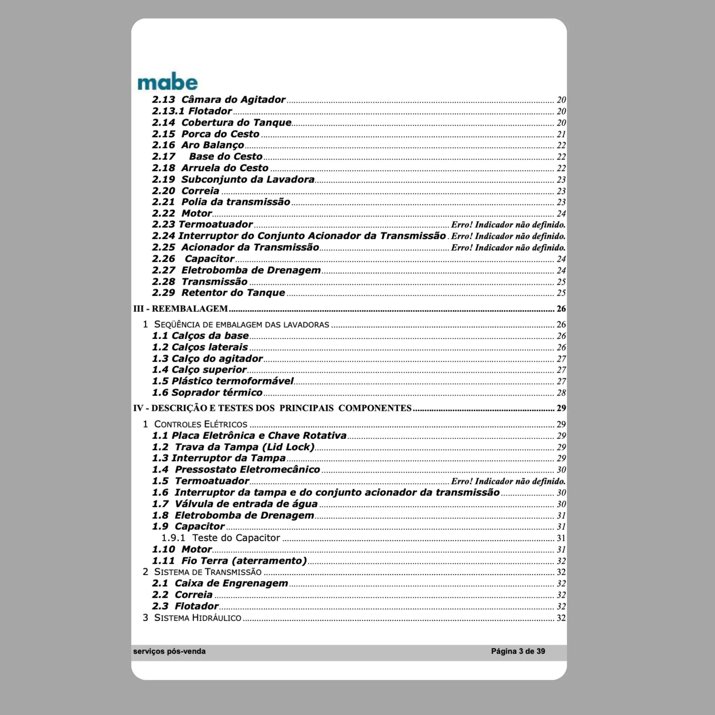 Manual Técnico de Serviços Lavadora Continental LVCT1030LA1BR/LVCT1030LA2BR/LVCT1330LA1BR/LVCT1330LA2BR - Baixar PDF