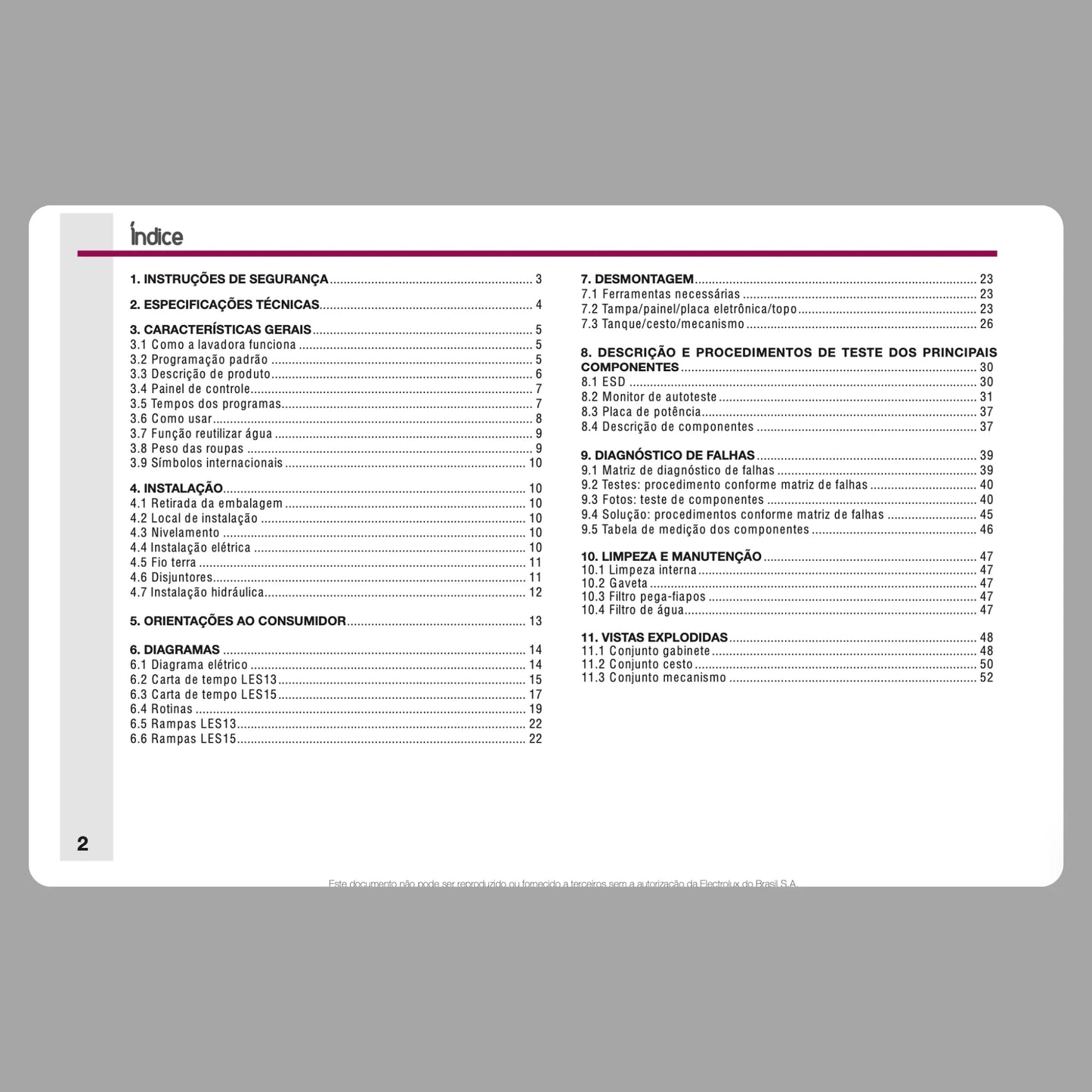 Manual Técnico de Serviços Lavadora Electrolux LES13, LES15 - Baixar PDF