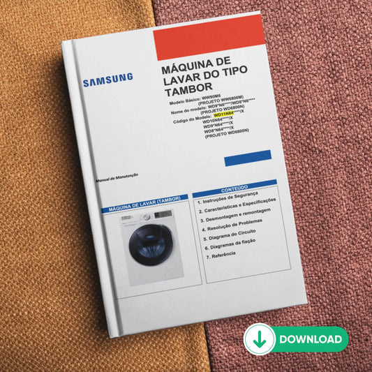 Manual Técnico de Serviços Lava e Seca Samsung WD11N64 e WD10N64 para Baixar PDF Samsung