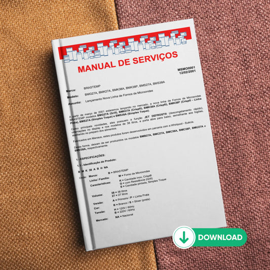 Manual técnico de servicio de microondas Brastemp BMG27A, BMK27A, BMK38A, BMK38P, BMS27A, BMS38A - Descargar PDF