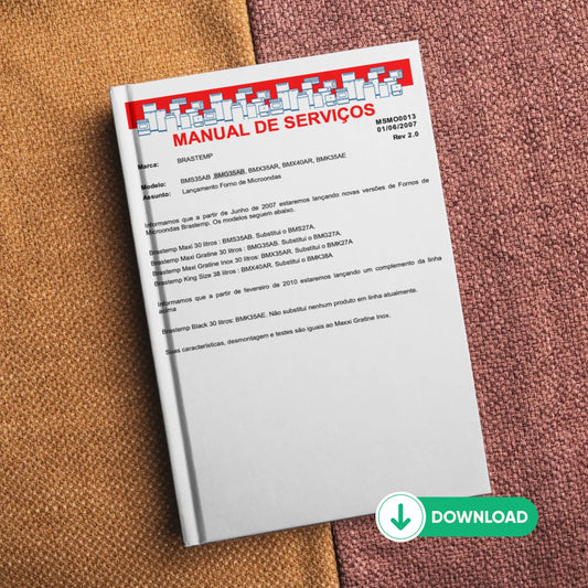 Manual técnico de servicio de microondas Brastemp BMS35AB, BMG35AB, BMX35AR, BMX40AR, BMK35AE - Descargar PDF