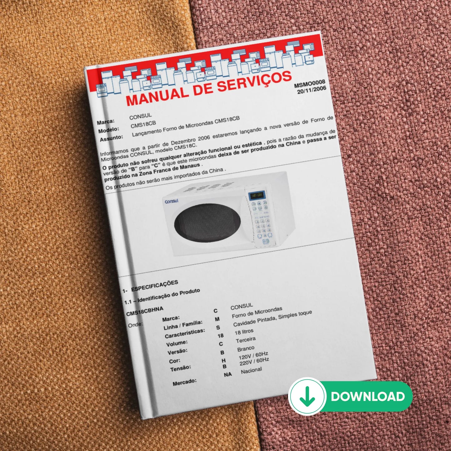 Manual técnico de servicio del microondas Consul CMS18CB - Descargar PDF