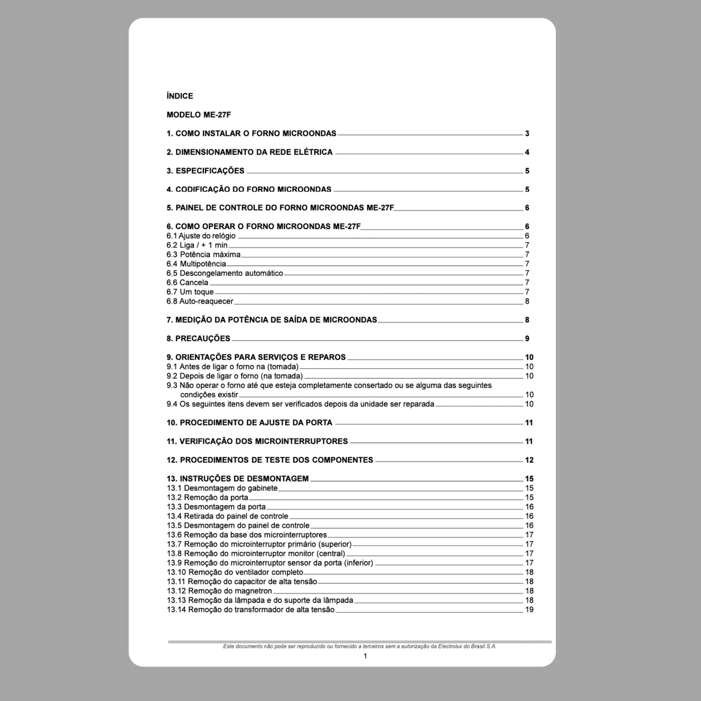 Manual de servicio del microondas Electrolux ME27F - Descargar PDF