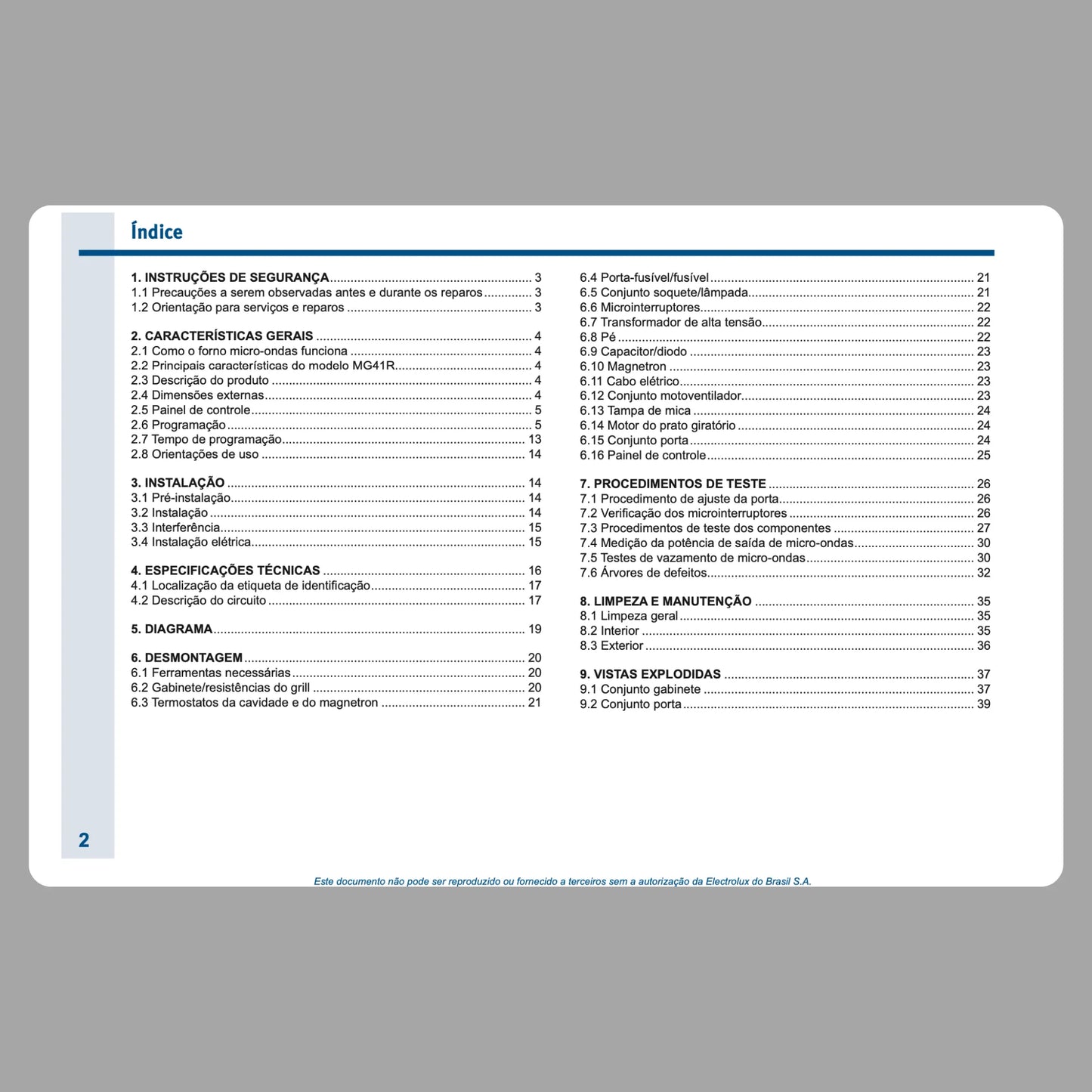 Manual técnico de servicio del microondas Electrolux MEC52 - Descargar PDF