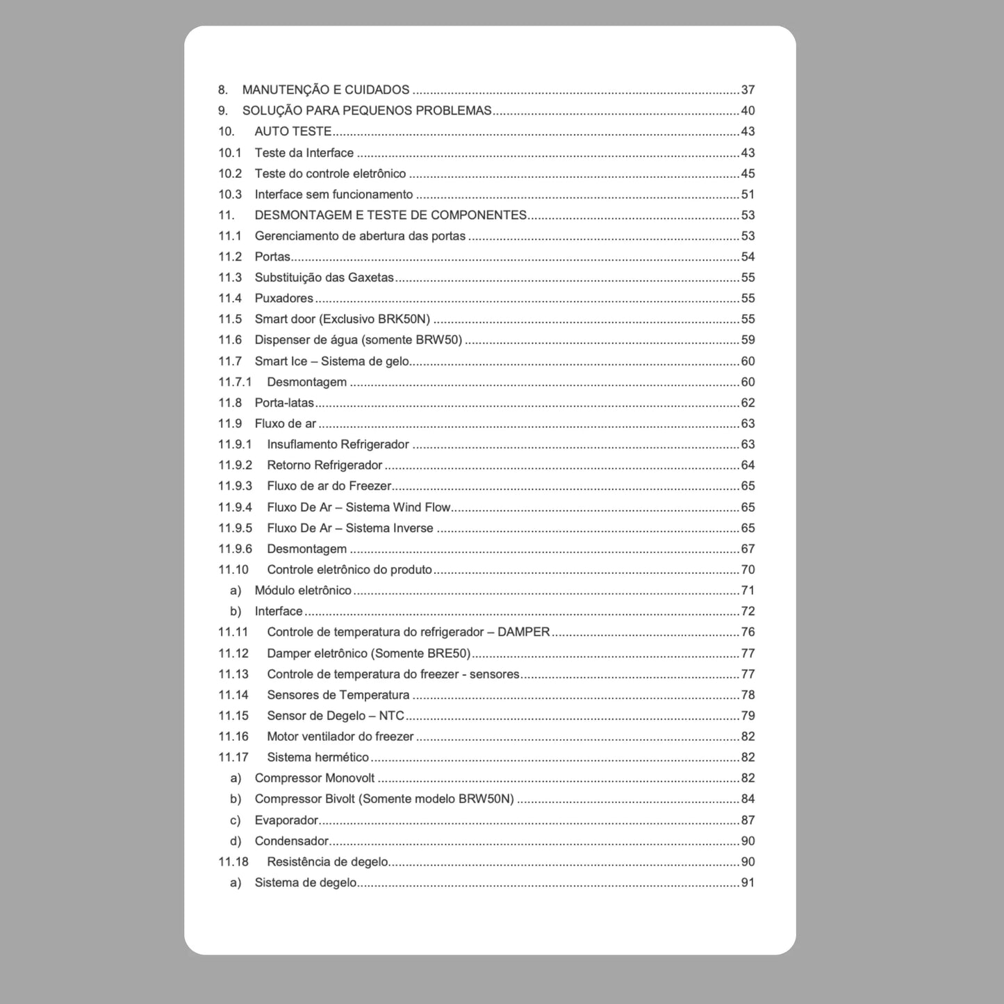 Manual Técnico de Serviços Refrigerador Brastemp BRE/BRK/BRW50N, BRM48N/BRM50N - Baixar PDF