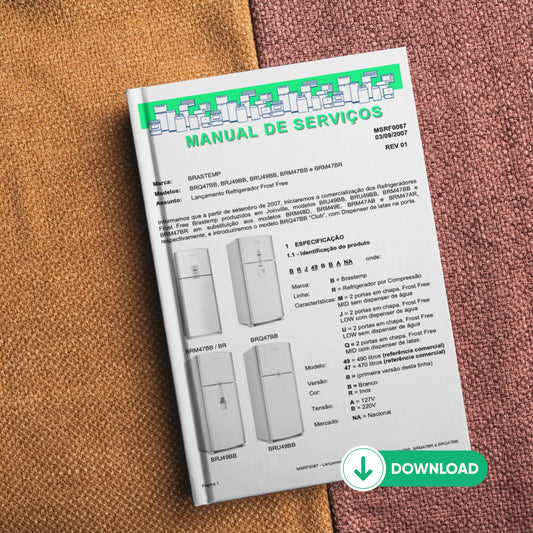 Manual de servicio técnico de refrigeradores Brastemp BRQ47BB, BRJ49BB, BRU49BB, BRM47BB y BRM47BR - Descargar PDF