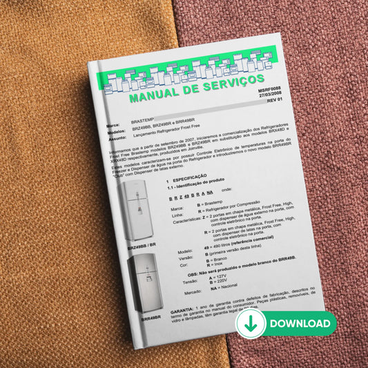 Manual técnico de servicio de refrigeradores Brastemp BRZ49BB/BR, BRR49BR - Descargar PDF