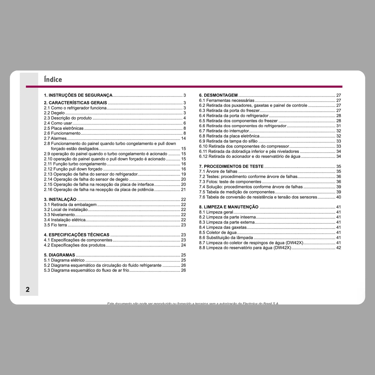Manual Técnico de Serviços Refrigerador Electrolux DF42/DW42X - Baixar PDF Electrolux