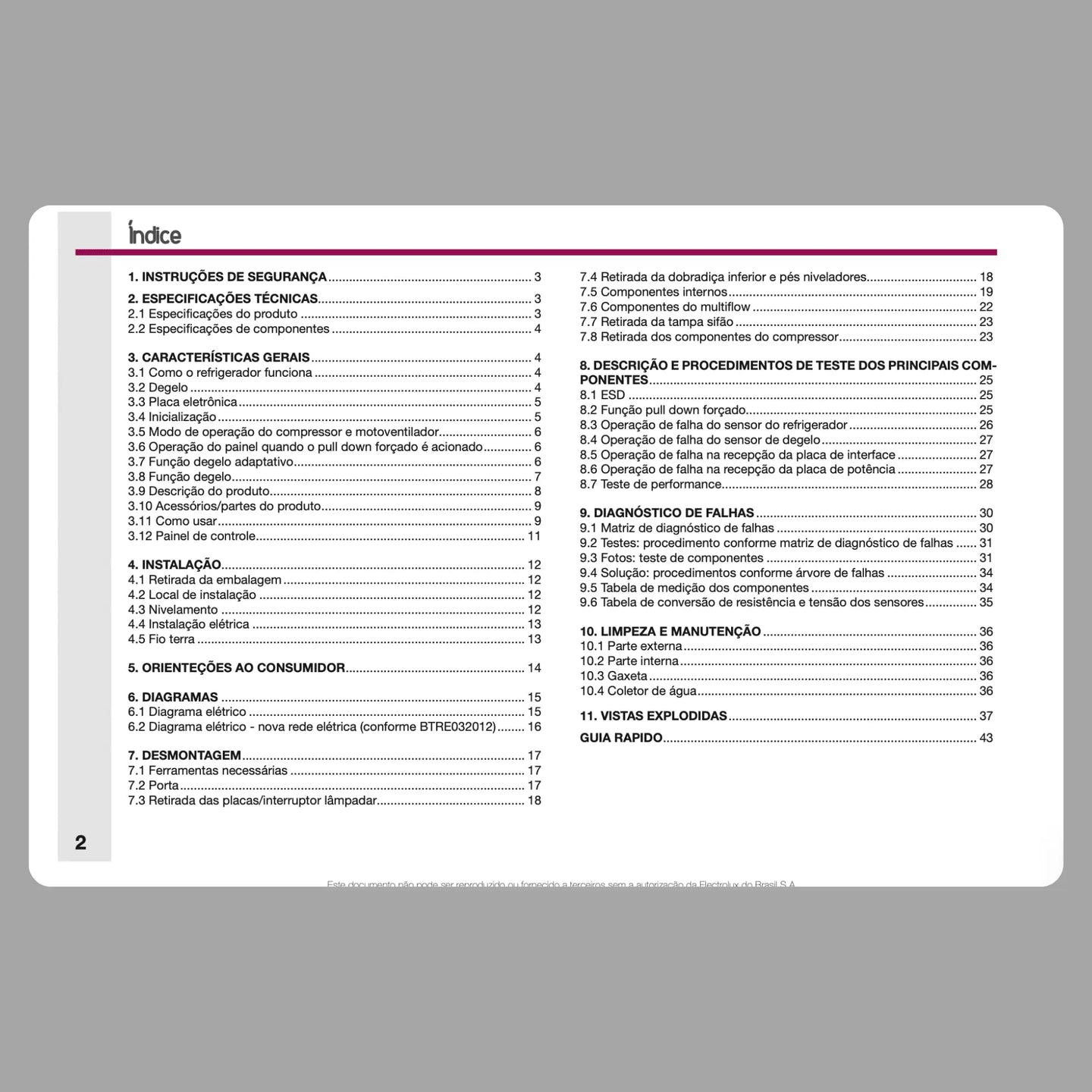 Manual Técnico de Serviços Refrigerador Electrolux RFE38 / RFE39 - Baixar PDF Electrolux