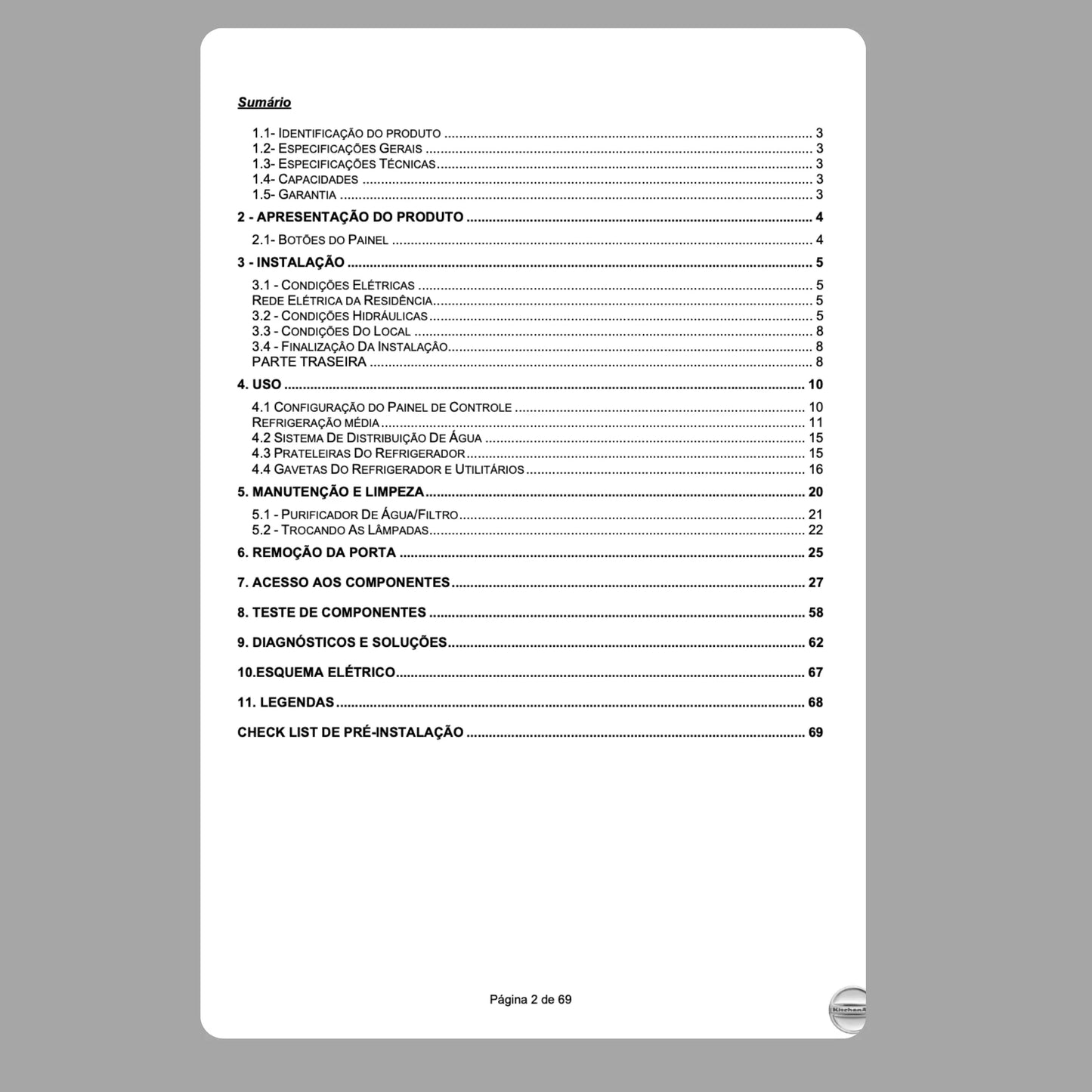 Manual Técnico de Serviços Refrigerador KitchenAid KRK55 - Baixar PDF