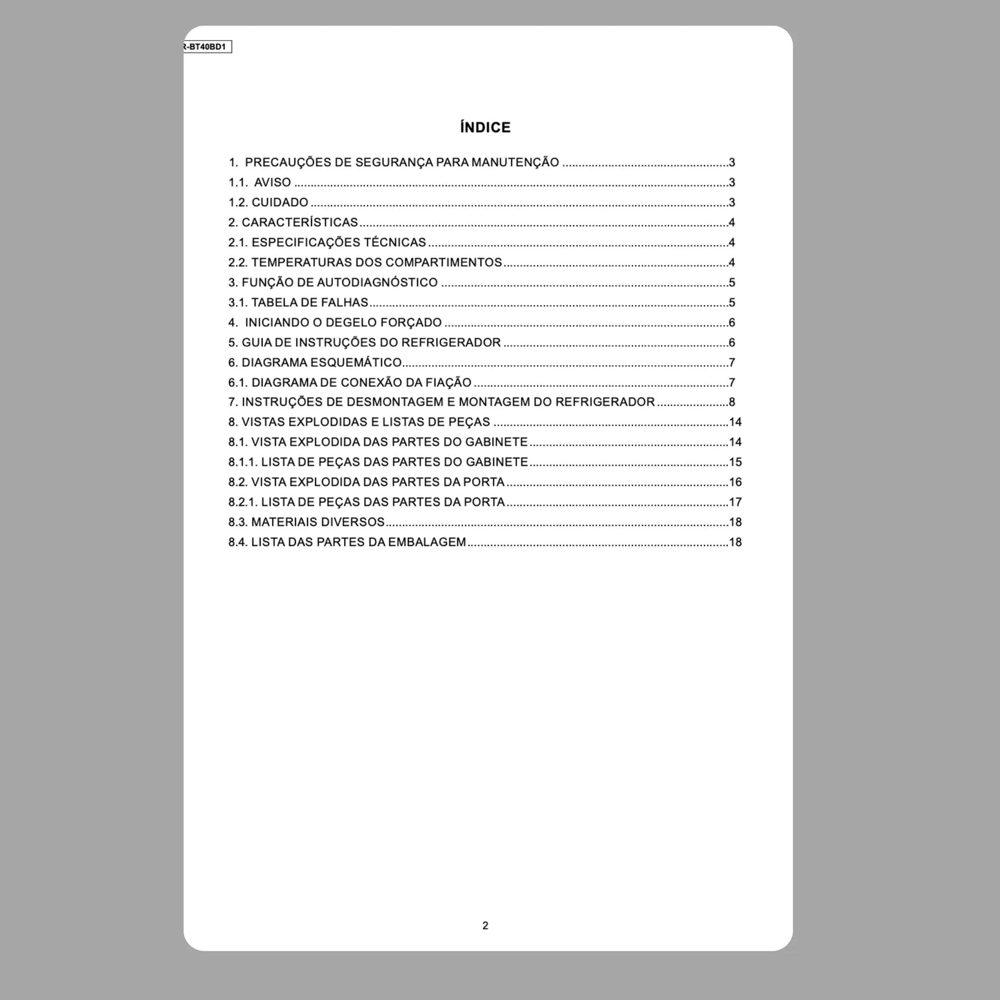 Manual Técnico de Serviços Refrigerador Panasonic NR-BT40 - Baixar PDF