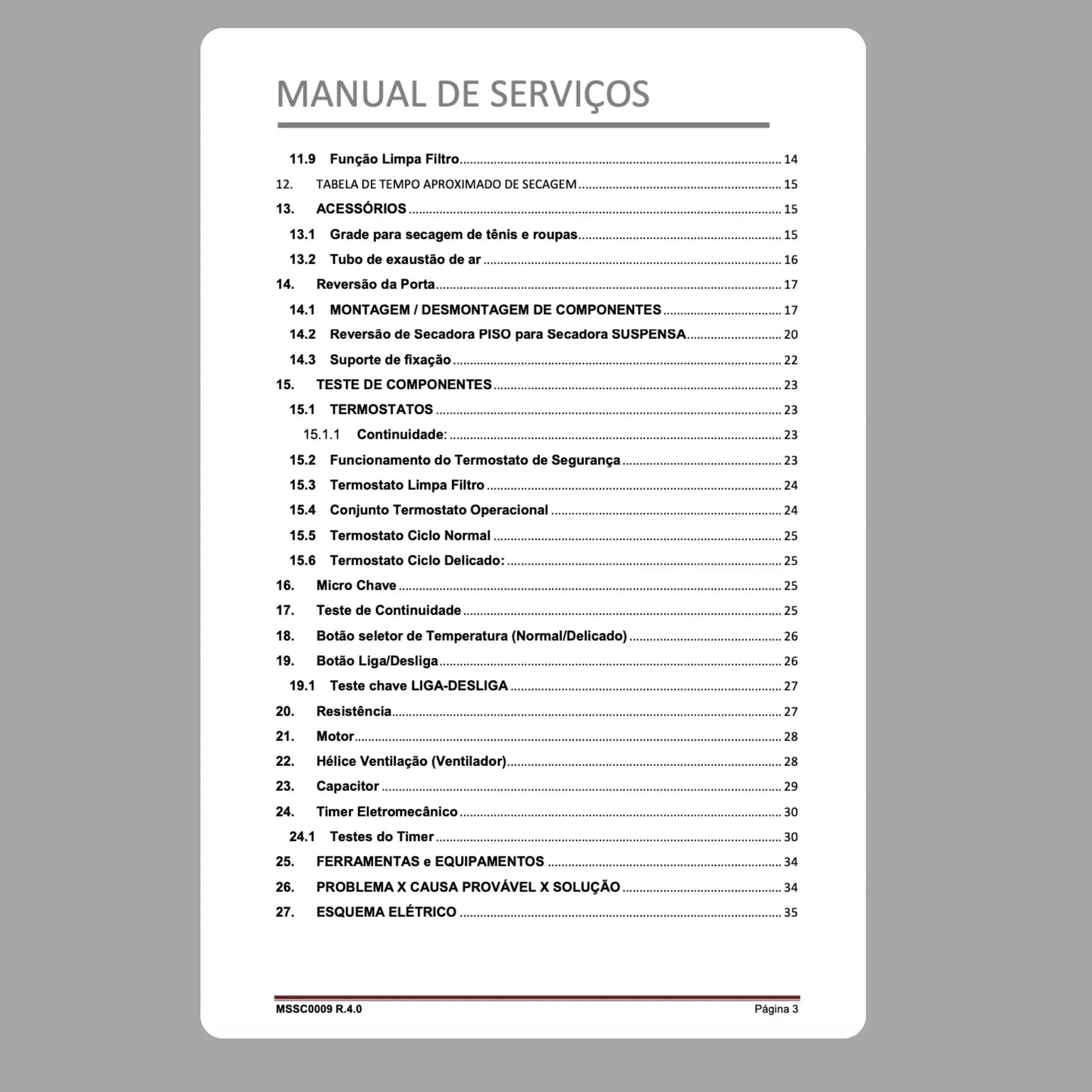 Manual Técnico de Serviços Secadora Brastemp BSR10A e BSI10A - Baixar PDF Brastemp