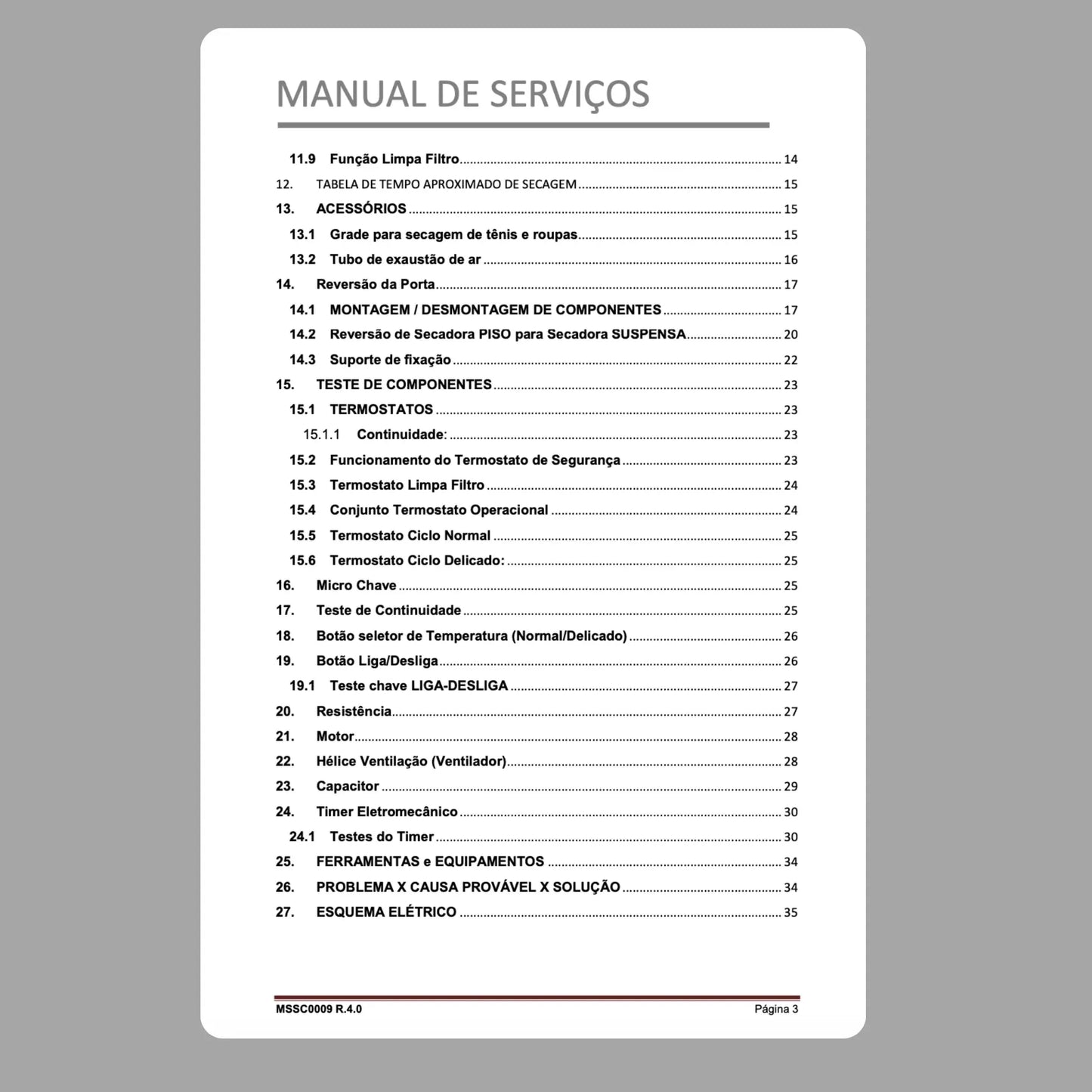 Manual Técnico de Serviços Secadora Brastemp BSR10A e BSI10A - Baixar PDF Brastemp