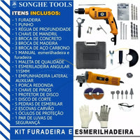 Kit Completo Furadeira de Impacto + Esmerilhadeira 800W com Maleta 25 Peças shopee