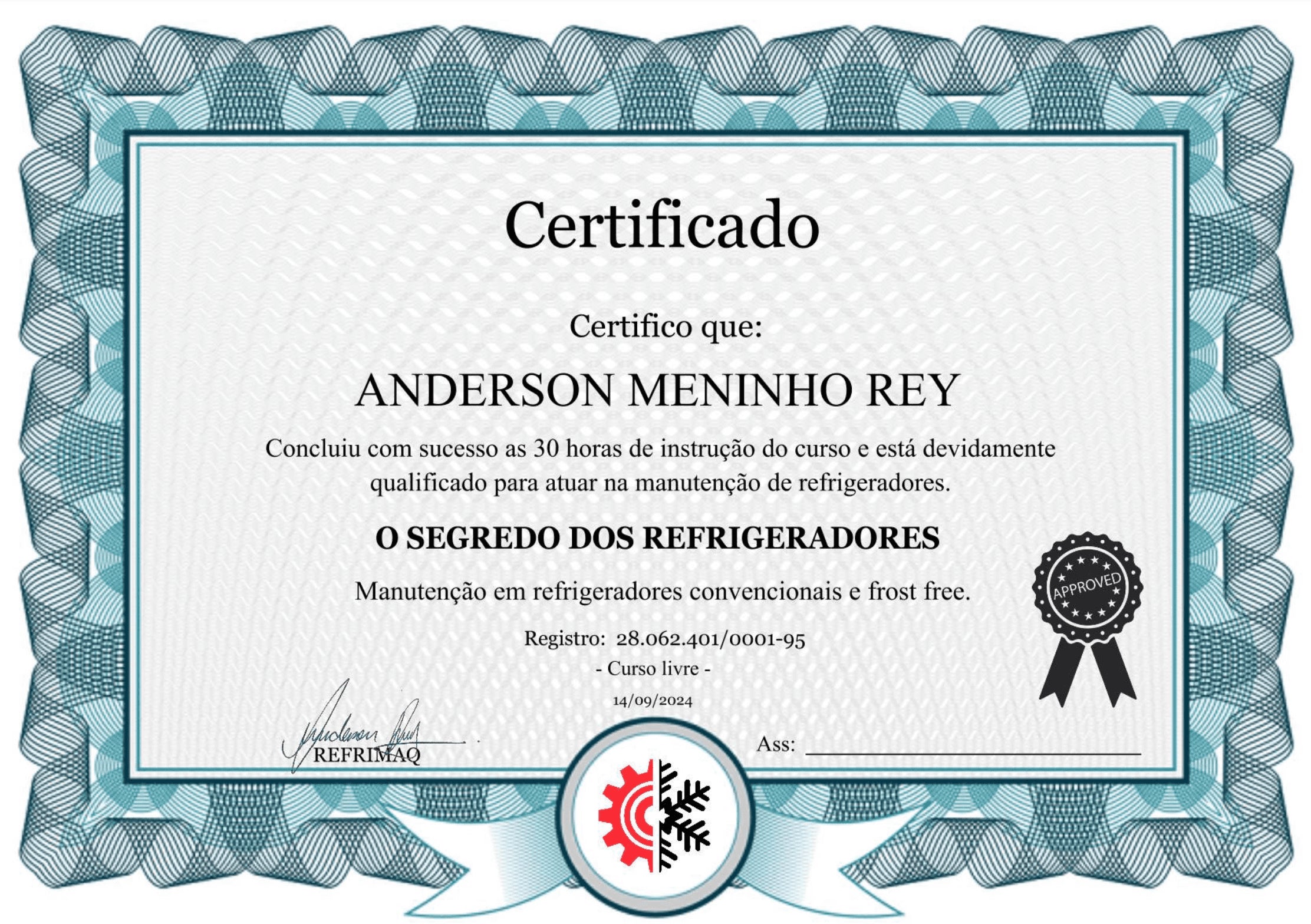 Certificado do curso o segredo dos refrigeradores