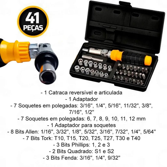Jogo de Ferramentas com Maleta 241 Peças - Soquetes, Bits e Chave Catraca Reversível Semiprofissional