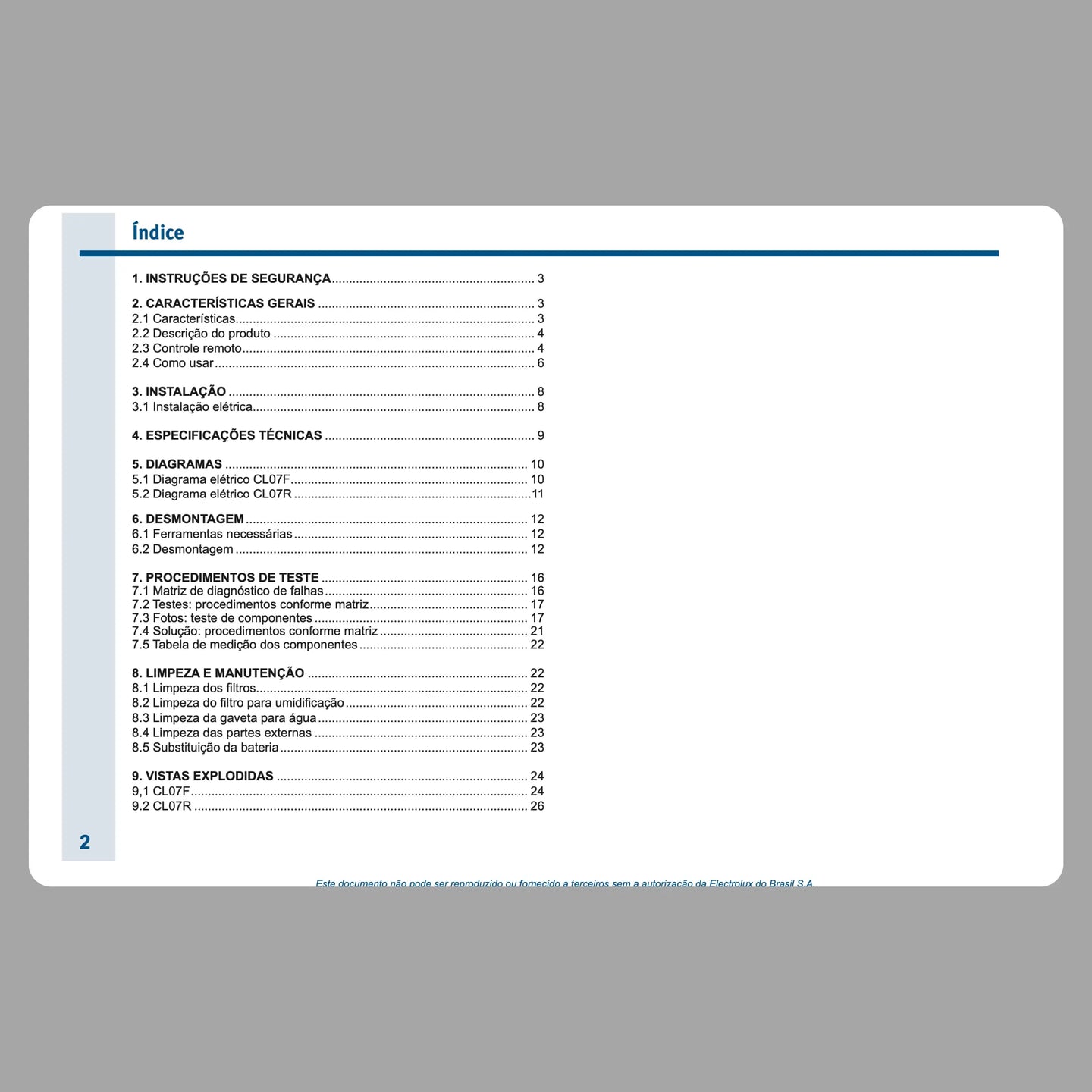 Manual Técnico de Serviço Climatizador Electrolux CL07F e CL07R Baixar em PDF Electrolux